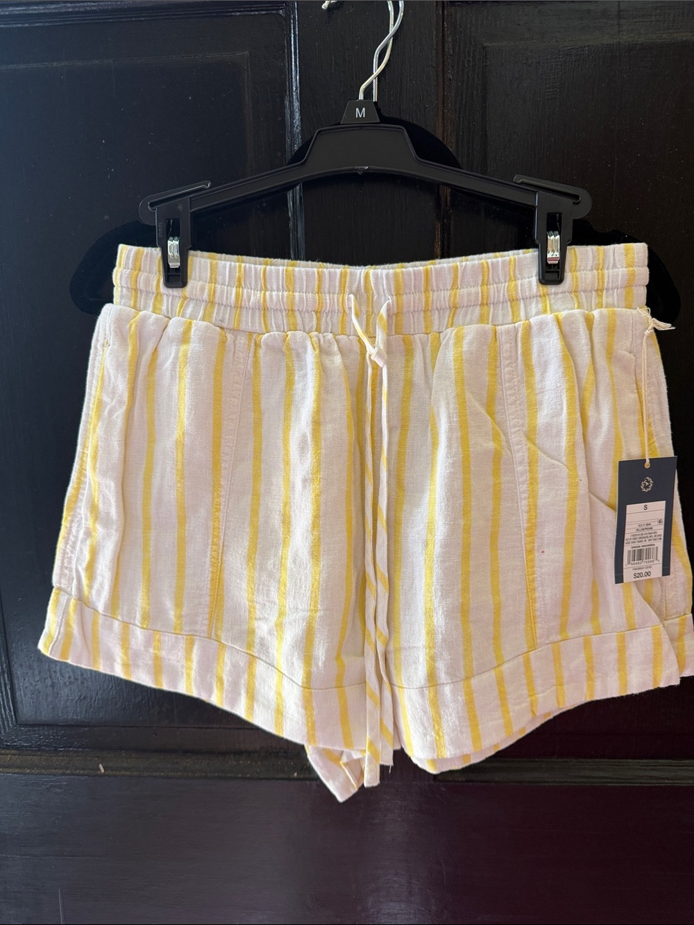 Target White and Yellow Striped Elastic-Waist Linen Shorts